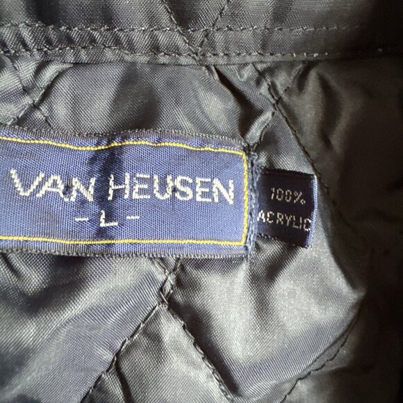 Vtg Van Heusen Flannel Jacket Mens L Plaid Shirt Red Black Quilted Grunge Preppy - Picture 6 of 9